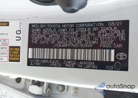 2021 Toyota Prius Prime Limited from USA, damaged, VIN JTDKAMFP7M3190949